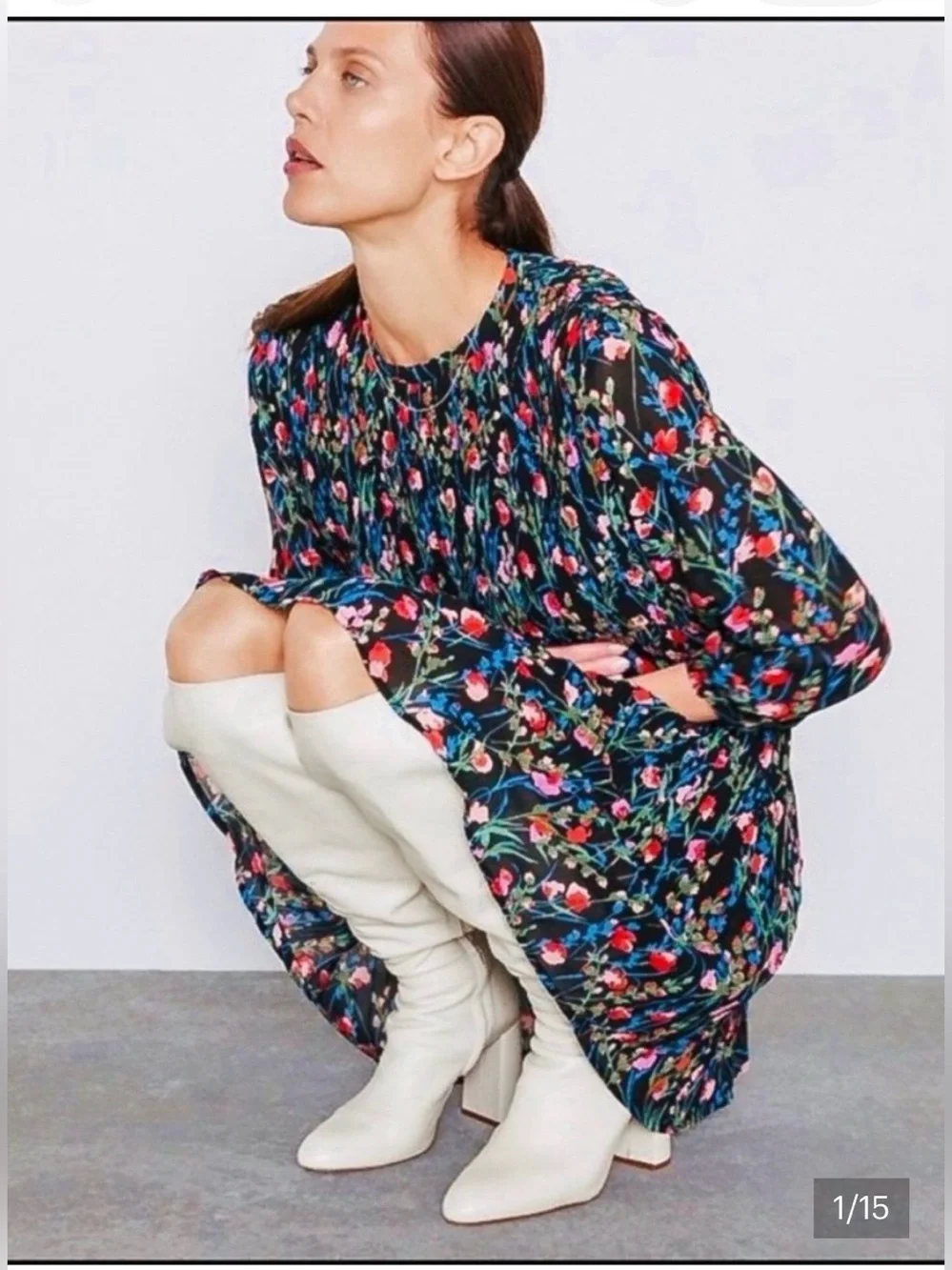 Zara Floral Long Sleeve Annie Dress Pleated Chiffon. Size XS.